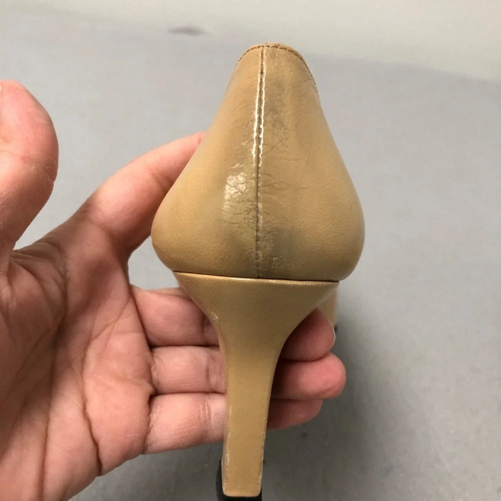 Vintage Apart Leather Pumps Womens 8.5 Beige Bow‎ Square Toe Business Career